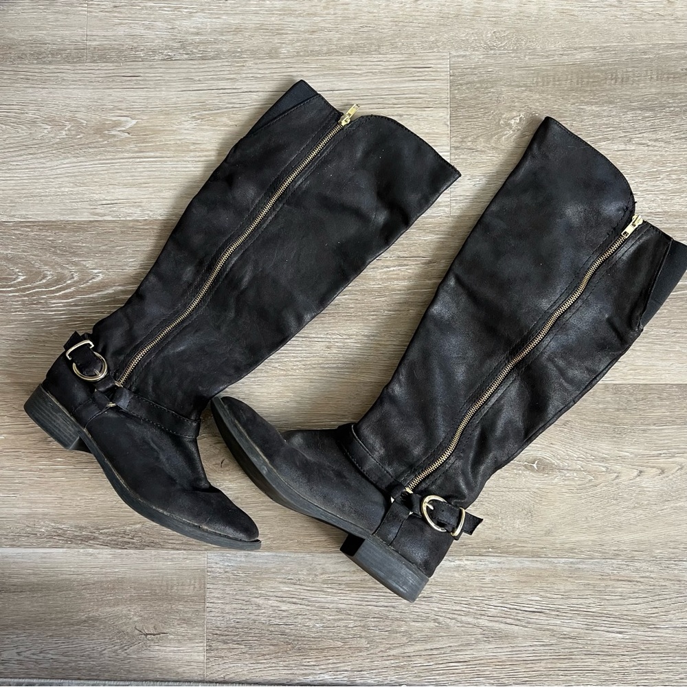 Mossimo Zipper black flat faux leather motorcycle knee high boots